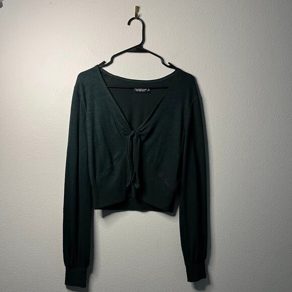 Abercrombie & Fitch Tie Front Sweater Top Long Sleeve Green Soft A&F Cozy Small - Picture 1 of 6